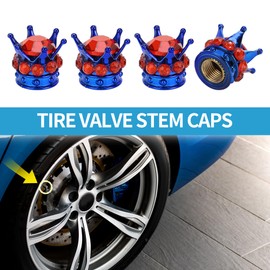 A ABSOPRO Tire Valve Stem Caps 12.8x15.8MM Car Wheel Valve Cap ABS Copper Blue Red Faux Crystal Crown Style for Car Bike Motorcycle Truck Anti Crash Tyre Valve Stem Cover 4 Pcs