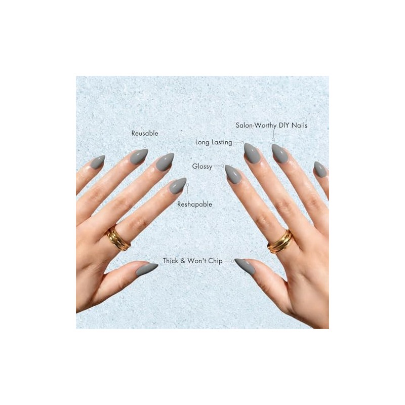 Uñas postizas cortas almendradas, uñas postizas grises cortas stiletto, uñas