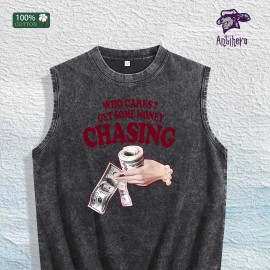 Who Cares? Get Money Chasing Graphic Washed Vest US Warehouse 3 Colors Cotton TankSize: 2 XL, Color: Gray