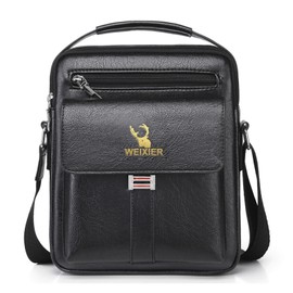 Messenger Bag for Men Crossbody Shoulder Purse Small Vintage PU Leather Satchel Pouch Side Crossover Handbag (Men Handbag for Black)