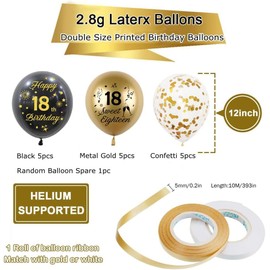 Black Gold 19th Birthday Balloons 15 Pcs,Happy 19th Birthday Latex Confetti Balloons Black Gold 19th Birthday Party Decorations Balloons for Boys Girls 19th Birthday Deocorations Supplies