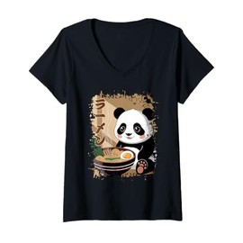 Womens Kawaii Panda Ramen ラーメン Japanese Anime Food Culture V-Neck T-Shirt