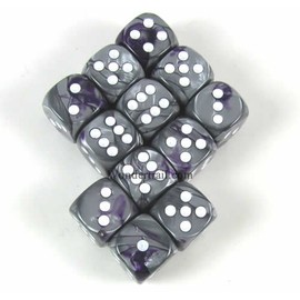Purple Steel Gemini with White Pips 12mm D6 Dice Set of 12 Wondertrail WCX26832E12