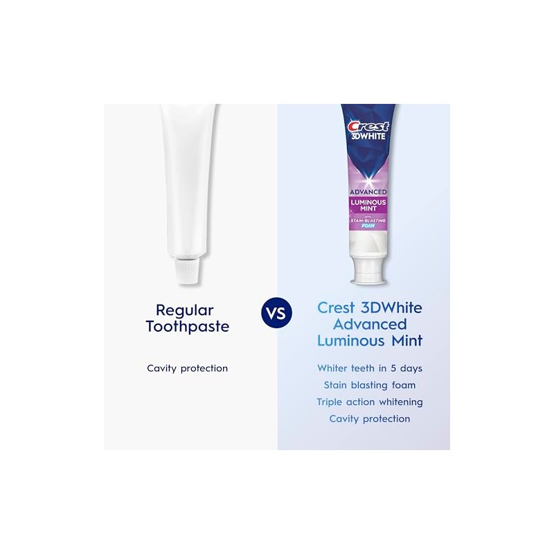 Crest 3D White Toothpaste, Advanced Luminous Mint, Teeth Whitening Toothpaste,