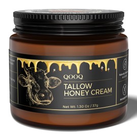 QOOQ 100% Sarga de carne alimentada con pasto para la piel con miel cruda y aceite de rosa de playa, hidratante orgánico batido para pieles sensibles y eccemas, loción natural para rostro/cuerpo, café