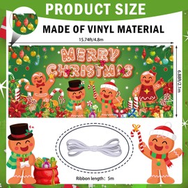 Christmas Garage Door Decoration, Gingerbread Candy Merry Christmas Garage Door Banner Cover Garage Backdrop for Xmas Holiday Outdoor Wall Decor Xmas Party Banner for Garage 7 x 16 ft