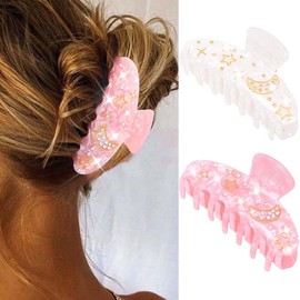 Fashey Acrylic Hair Clips Pink Claw Clip Cute Medium Hair Claws Hair Accessories for Women (pink+white)