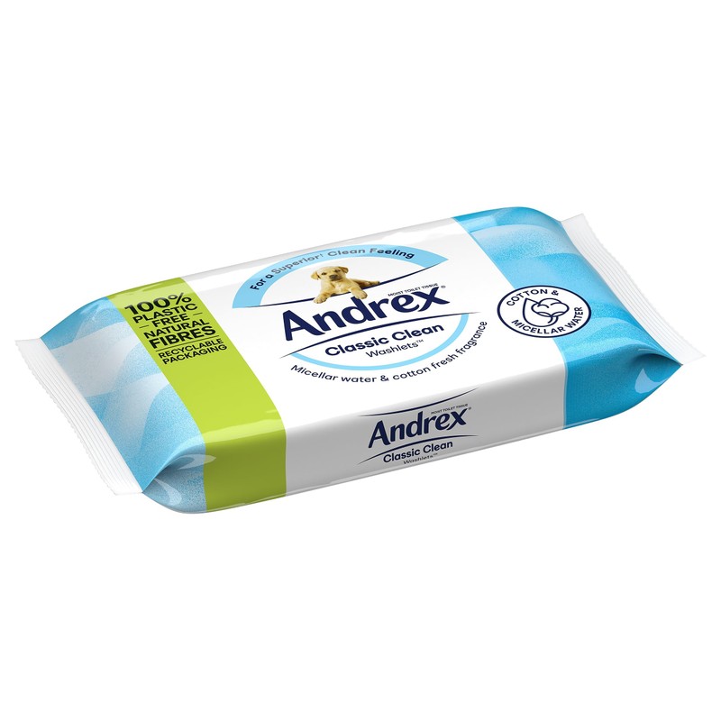 Andrex Classic Clean Washlets Moist Toilet Tissue Quad, 4 x