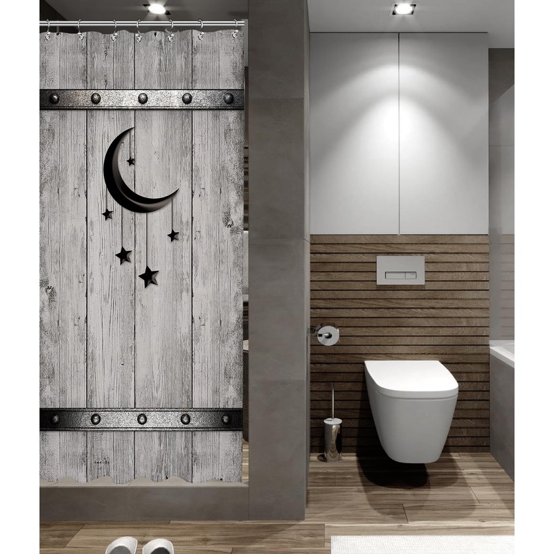 Yookeb Stall Barn Door Bathroom Shower Curtain 36W by 71H