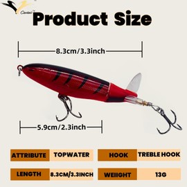 Castaic Topwater Fishing Lures Set Popper Lures for Bass Catfish Pike Perch Bass Lures with Floating Rotating Tail Artificial Hard Bait Multiple Colors (Red)