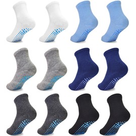 Calcetines antideslizantes para niños pequeños, 12 pares de calcetines antideslizantes para niños y niñas de 1 a 7 años, 01 Multicolor- 12 Pares, 5-7 Años