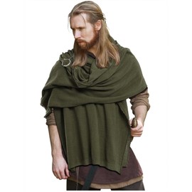 keland Medieval Scarf Wrap Cape Shoulder Scarf Long Scarf with Brooch for Women Men, Army Green