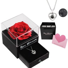 Unique Gifts for Women,Preserved Rose with Necklace for Women,Birthday Gifts for Women,Mom,Her,Sister,Wife,Friend,Girlfriend