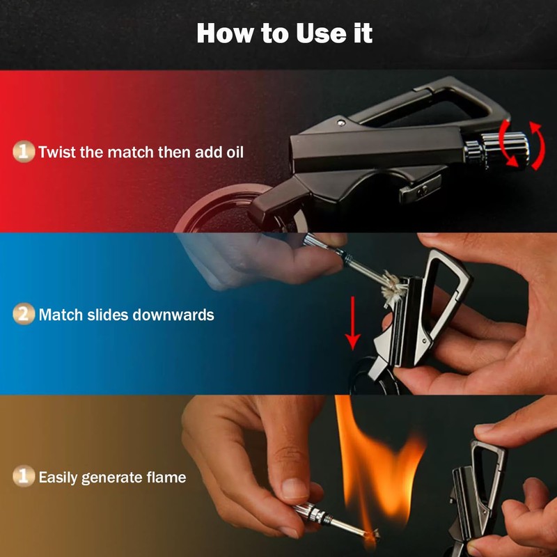 2 Pack Permanent Match Keychain Lighter, Metal Infinity Lighter, Forever