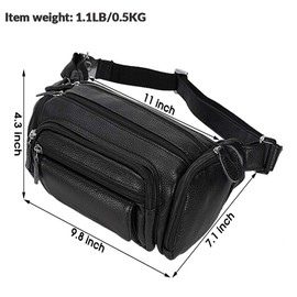 TIDING Men's Genuine Leather Fanny Pack Multi-Pockets Waist Belt Bag for Work Travel Hiking Cycling, Black