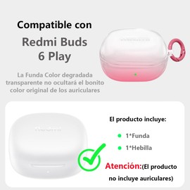 ASJDY Funda para Redmi Buds 6 Play Case Uso Rudo, Antivibración, Anti-Amarillamiento Carcasa, Color Degradado Transparente (Rosa)