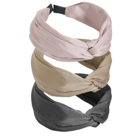 3 Pieces Wide Headband French Bow Knot Hair Hoop Fabric Non-Slip Headgear Elastic Twist Hair Accessories Alice Hair Bands for Women UK (BlackVDE)