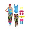 galeeup 80s Workout Costume for Women Adult Aerobics Outfit Yoga Jumpsuit 7 Pcs 90s Retro Accessories Set Leotard Legging Headband