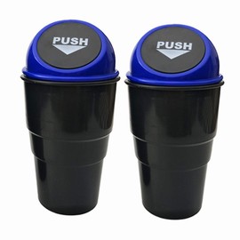 AISIBO Car Trash Can with Lid, Automotive Cup Holder Mini Vehicle Garbage Can Trash Bin for Car Office Home Bedroom (Blue 2 Pack)