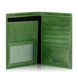 HISCOW Leather Passport Holder for Men & Women, Italian Calfskin, Passport Wallet Cover for US & Foreign Travel, Green Vegetable-Tanned Leather, Medium, 100% Calfskin from Italy