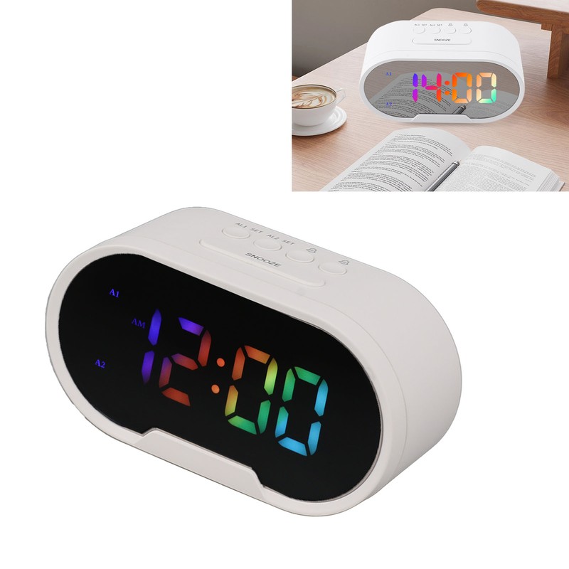 Digital Clock LED Alarm Big Digits Color Display Dimmable Adjustable
