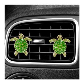 BWBWND 2PCS Sea Turtles Car Decor, Cute Beach Themed Aroma Diffuser Bling Auto Air Vent Clip, Sparkly Rhinestone Tortoise Crystal Air Conditioning Outlet Charm for Most Vehicles (Green)