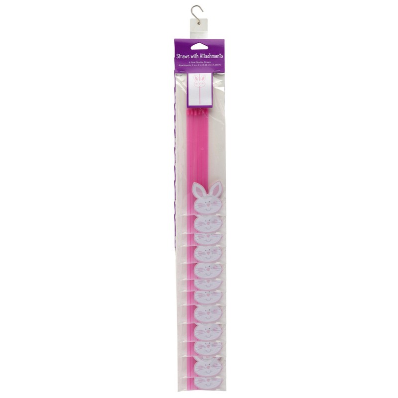 Creative Converting 6 Count Straw with Attachments, Bunny Face