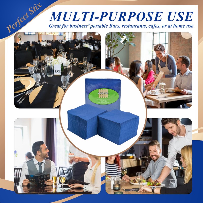 2 Ply Blue Beverage Cocktail Napkins. Pack of 100 Count
