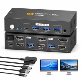 GREATHTEK 8K@60HZ HDMI Displayport KVM Switch 2 Monitors 2 Computers