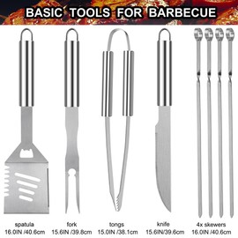 Grilljoy 24PCS BBQ Grill Tools Set with Meat Thermometer and Injector - Extra Thick Stainless Steel Fork, Spatula& Tongs - Complete BBQ Accessories in Aluminum Case - Perfect Grill Gifts for Men