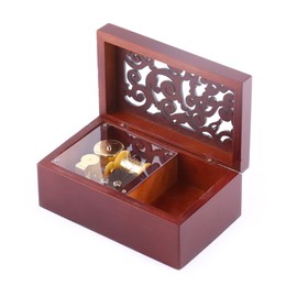 1Pc Solid Wood Miniature Hollow 18 Note Wind Up Music Box Jewelry Case(Gold Movement/For Alice)
