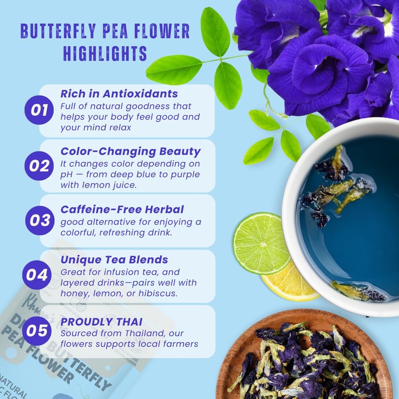 KHWAN’S TEA Butterfly Pea Flower - Premium Dried Blue Butterfly