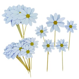 Mybbshower Palillos de fiesta de margaritas blancas para cupcakes, decoración de fiesta de primavera, decoración de fiesta de boda, paquete de 24