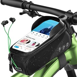 Duwinja Bolsa para Bicicleta Impermeable con Alta Sensibilidad Pantalla Táctil, Reflectante, Parasol, 1,5L Bolsas de Bicicleta Compatible con Teléfonos de 5.4''-7''- Negro