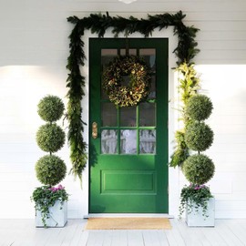 momoplant (2 Pack Artificial Topiary Ball Tree -Triple Ball Boxwood- 37Inchs Triple Ball Boxwood Indoor/Outdoor Topiaries Trees - Artificial Outdoor Plants Cypress Plant