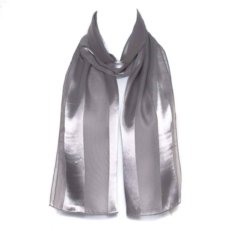 Hat To Socks Plain Elegant Chiffon Satin Scarf (Grey)
