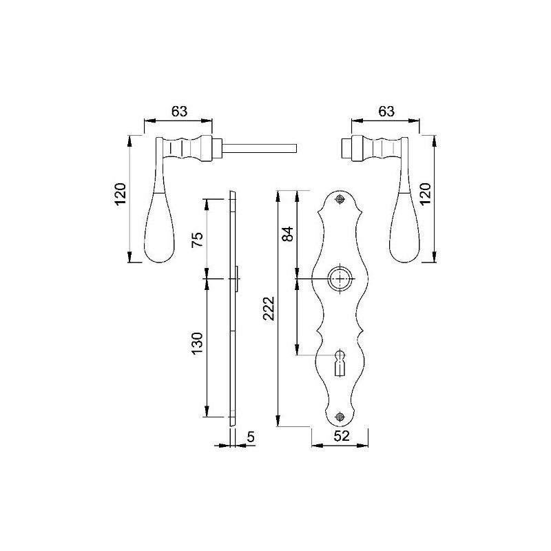 HOPPE Weimar Door Handle (Long Plate) Brass Pole for Interior
