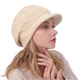SIOPPKIK Winter Hats for Women, Ladies Peaked Cable Knit Warm Teddy fleece Lined Beanie Winter Hat Cap