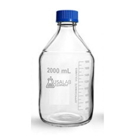 USA Lab 2000ml Glass Media Storage Bottles Boro 3.3 with GL45 Screw Cap Air Tight Seal Great for Storing Warm or Cold Substances Pour Ring Included - USAlab