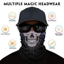 Neck Gaiter for Men Women Headwear Bandana Head Wrap Face Scarf Mask Cover Warmer Balaclava-Seamless & Versatile (A-Classic Skull Series)