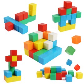 HOTUT Magnetic Blocks, 32 Pcs Montessori Magnetic Cubes with Storage Bag, Magnetic Stacking Cubes for Toddlers, 3D Color Building Blocks Magnet Cube Toys Learning Toys for Kids Boys Girls Age 3-8