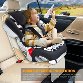 Siivton Car Seat Protector for Child Car Seats, Waterproof 600D Fabric Car Seat Cover, Non-Slip Backing, Thick Padding, Mesh Pockets for Storage, Protects Leather & Fabric Upholstery (Off-White)