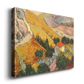 Renditions Gallery Valley with Ploughman Seen from Above by Vincent Van Gogh Print Artwork, Famous Painting Reproduction, Premium Wrapped Canvas, Ready to Hang, 8 in H x 12 in W, Made in America