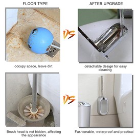 Tbest Toilet Brush Stainless Steel, Wall Mounted Stainless Steel, Toilet Brush for Wall Mounting, Toilet Brushes for Bathroom with Holder, Toilet Brushes and Holder, Nail-free Stainless Steel Handle,