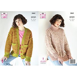 King Cole 5862 Knitting Pattern Womens Striped Cardigan and Sweater in Fashion Aran, 32'' - 42''