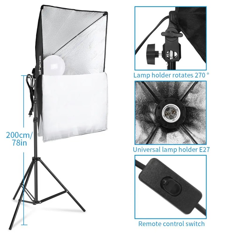 Kshioe 20" X 27" Instant Brightness Energy-Saving Black Softbox Lighting