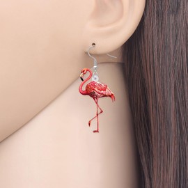 DUOWEI Acrylic Anime Red Crimson Flamingo Bird Earrings Dangle Drop Jewelry for Women Girls Teens Summer Spring Gifts (Flamingo B)
