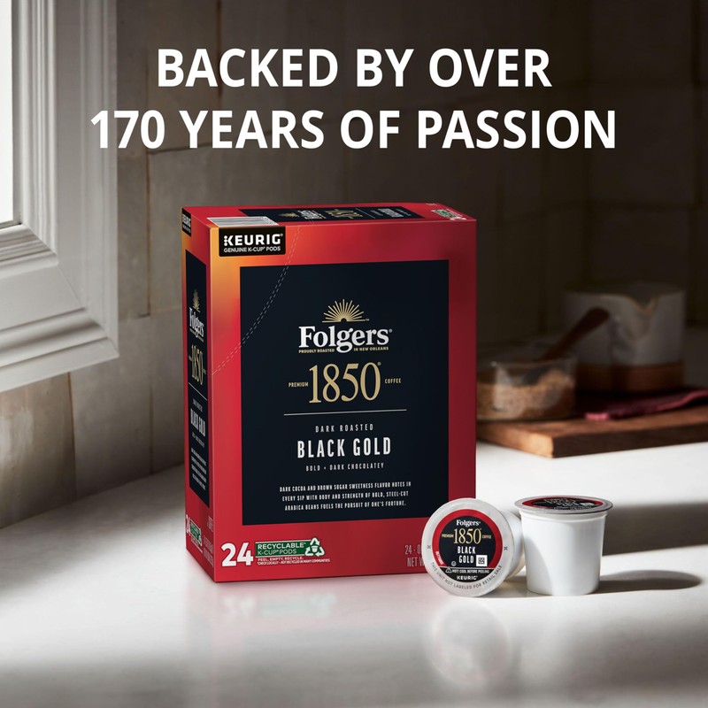 Folgers 1850 Black Gold Dark Roast Coffee, 60 Keurig K-Cup
