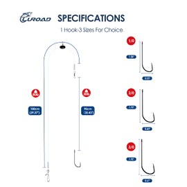 Luroad 5pcs Sea Fishing Pulley Rigs Single Hooks & Double Hooks, Pre Tied Fishing Rigs Hook Sizes 1/0, 2/0, 3/0 for Beach Casting Shore Fishing Flounder, Whiting (2/0, 5pcs Single Hook)