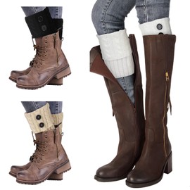 Benefeet Sox 3 Pairs Boot Cuffs for Women Short Cable Knit Leg Warmers for Boots Crochet Knitted Warm Boot Toppers Socks Boot Socks Winter Gifts for Women - White Beige Black, Buttons
